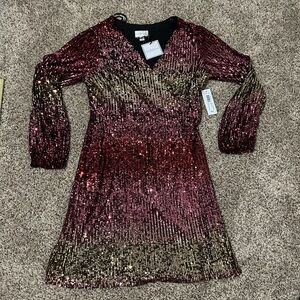 Sequin Woman’s wrap  Dress in Red and Gold